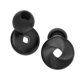 Black noise-canceling earplugs for sleep, 40dB noise isolation, made of soft silicone, comfortable and snug fit, suitable for all ear shapes, reusable, ideal for focused work, travel, and study.
