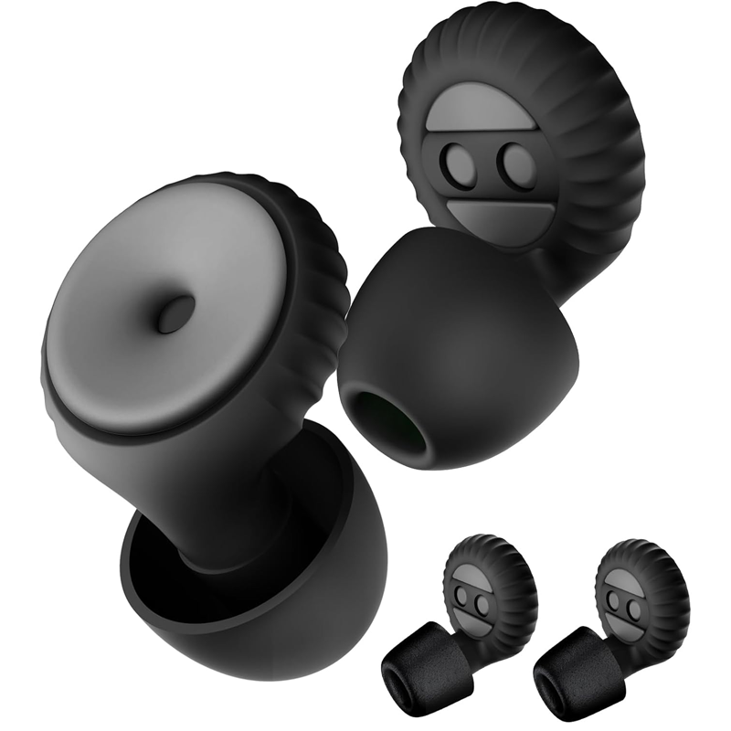 Concert-grade earplugs, 2 pairs, 25-35dB noise-canceling earplugs, suitable for work, motorcycling, and other occasions. Reusable, high-fidelity noise cancellation, includes 6 pairs of silicone and memory foam ear tips. Black.