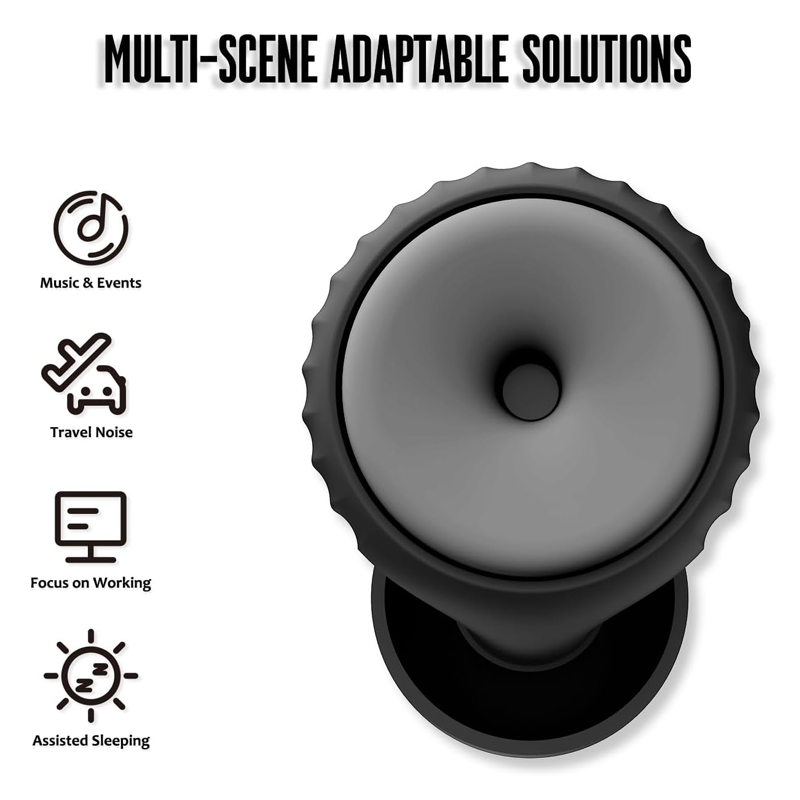 Concert-grade earplugs, 2 pairs, 25-35dB noise-canceling earplugs, suitable for work, motorcycling, and other occasions. Reusable, high-fidelity noise cancellation, includes 6 pairs of silicone and memory foam ear tips. Black. - Image 2